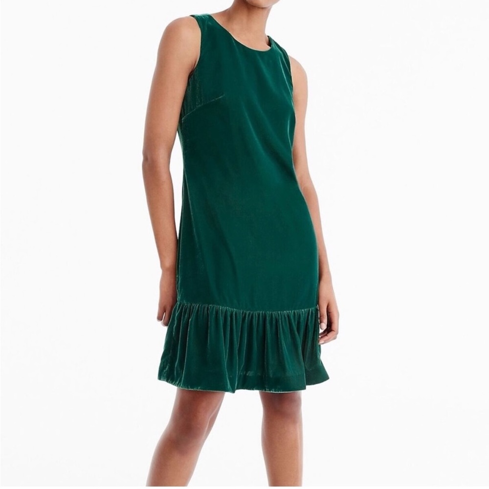J. Crew Green Velvet Mini Dress